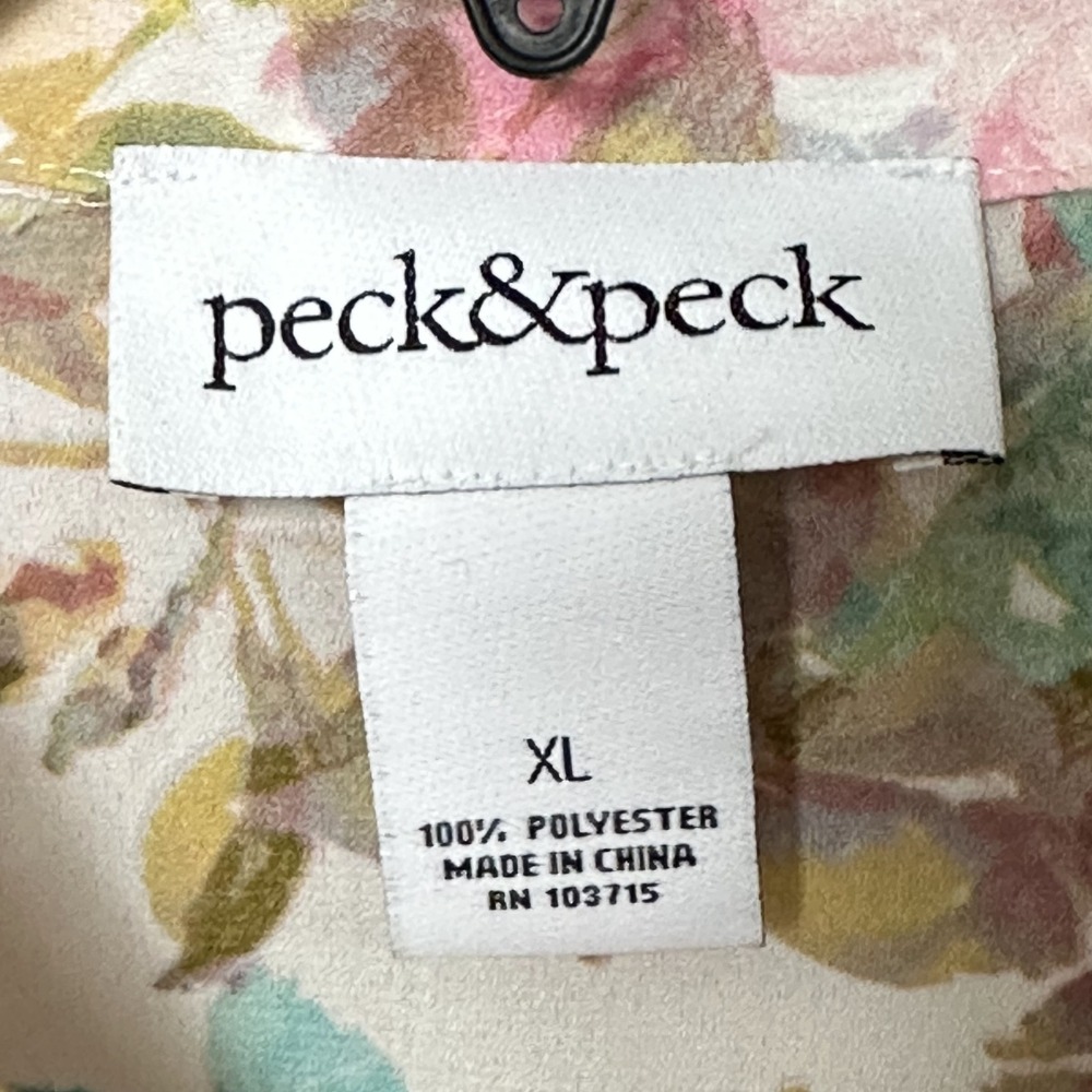 Peck &‎ Peck Floral Watercolor Button Down Roll Tab Sleeve Tunic XL Lagenlook - Picture 3 of 10